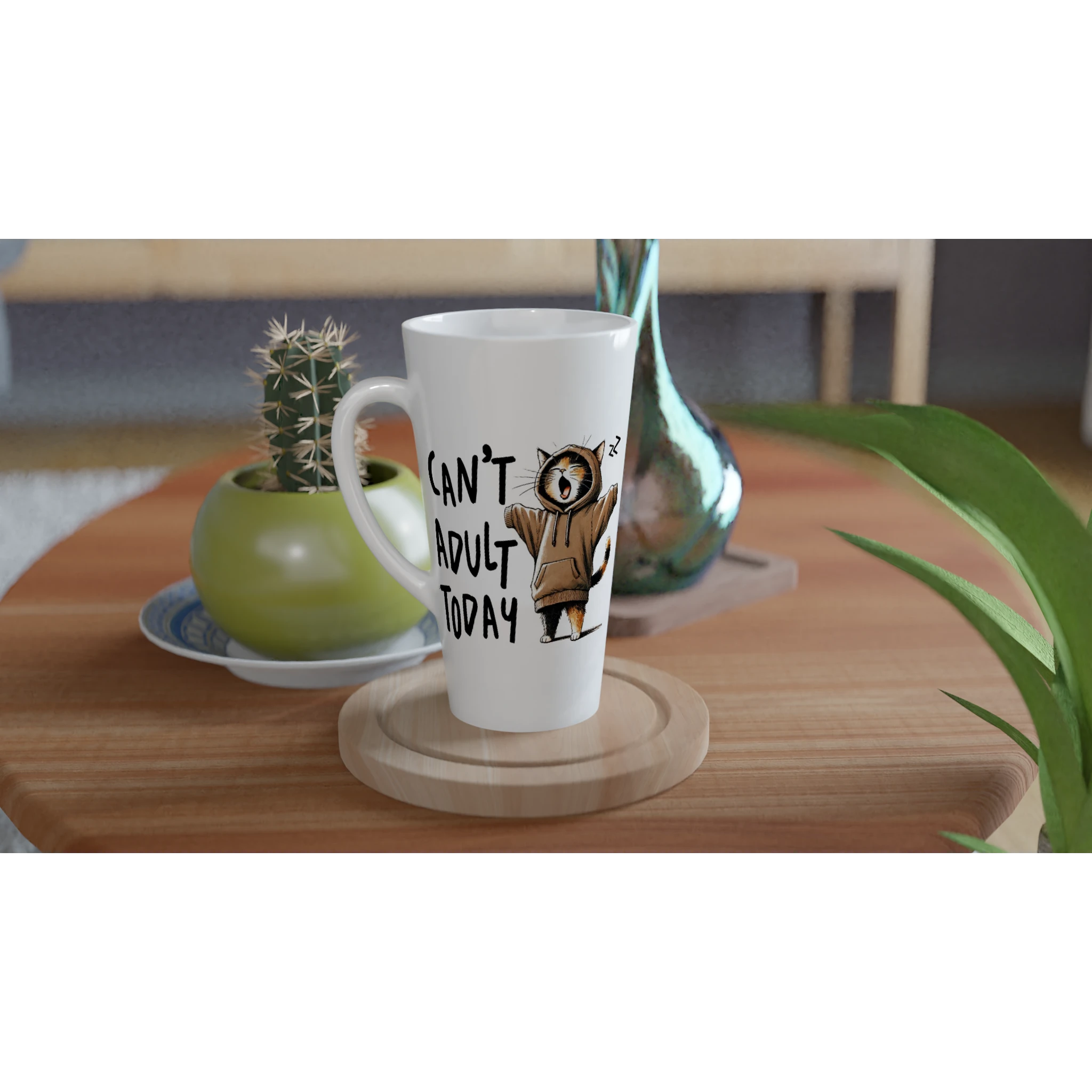 White Latte 17oz Ceramic MugPersonalise - Can't Adult Today - Personalised Latte Mug animal Globally Fulfilled