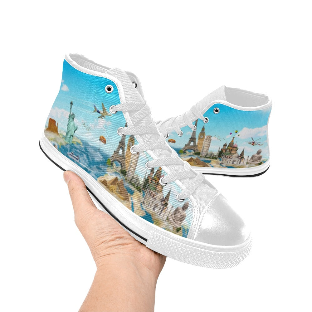 World Monuments - Kids High Top Canvas Shoes