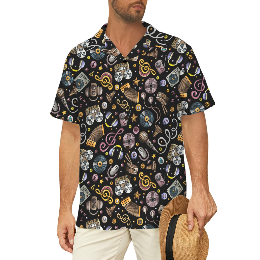 Retro Music Mix Men's Short Sleeve Hawaiian Shirt Men's Hawaiian Shirt (New) Music Printed Offshore Retro