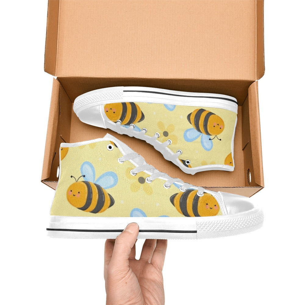 Bright Bees - Kids High Top Canvas Shoes