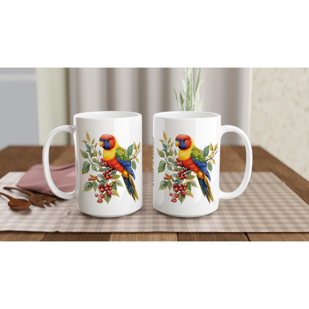 Personalise - Lorikeet, Australian Birds - White 15oz Ceramic Mug Personalised 15oz Mug animal Globally Fulfilled