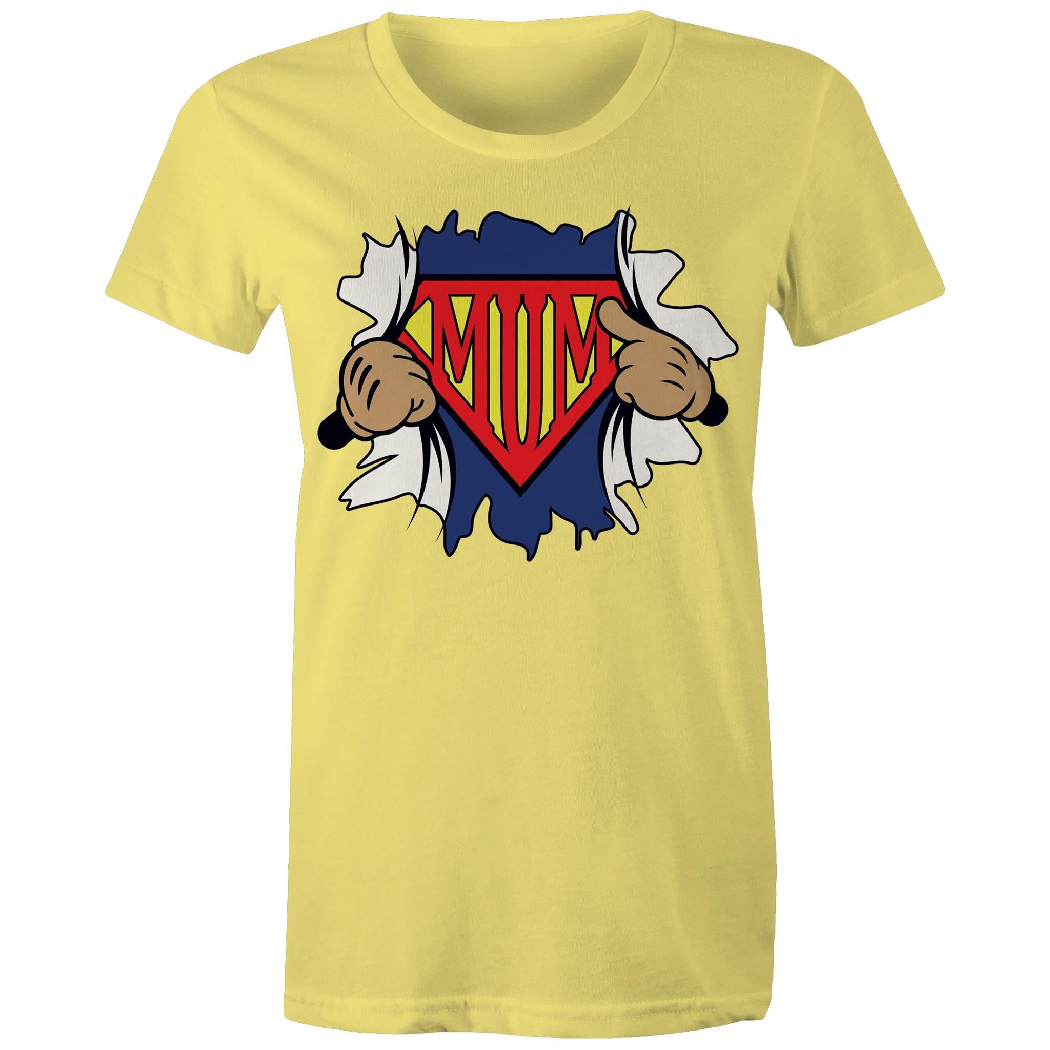 Super Mum - Womens T-shirt Yellow Womens T-shirt comic Mum Printed In Australia