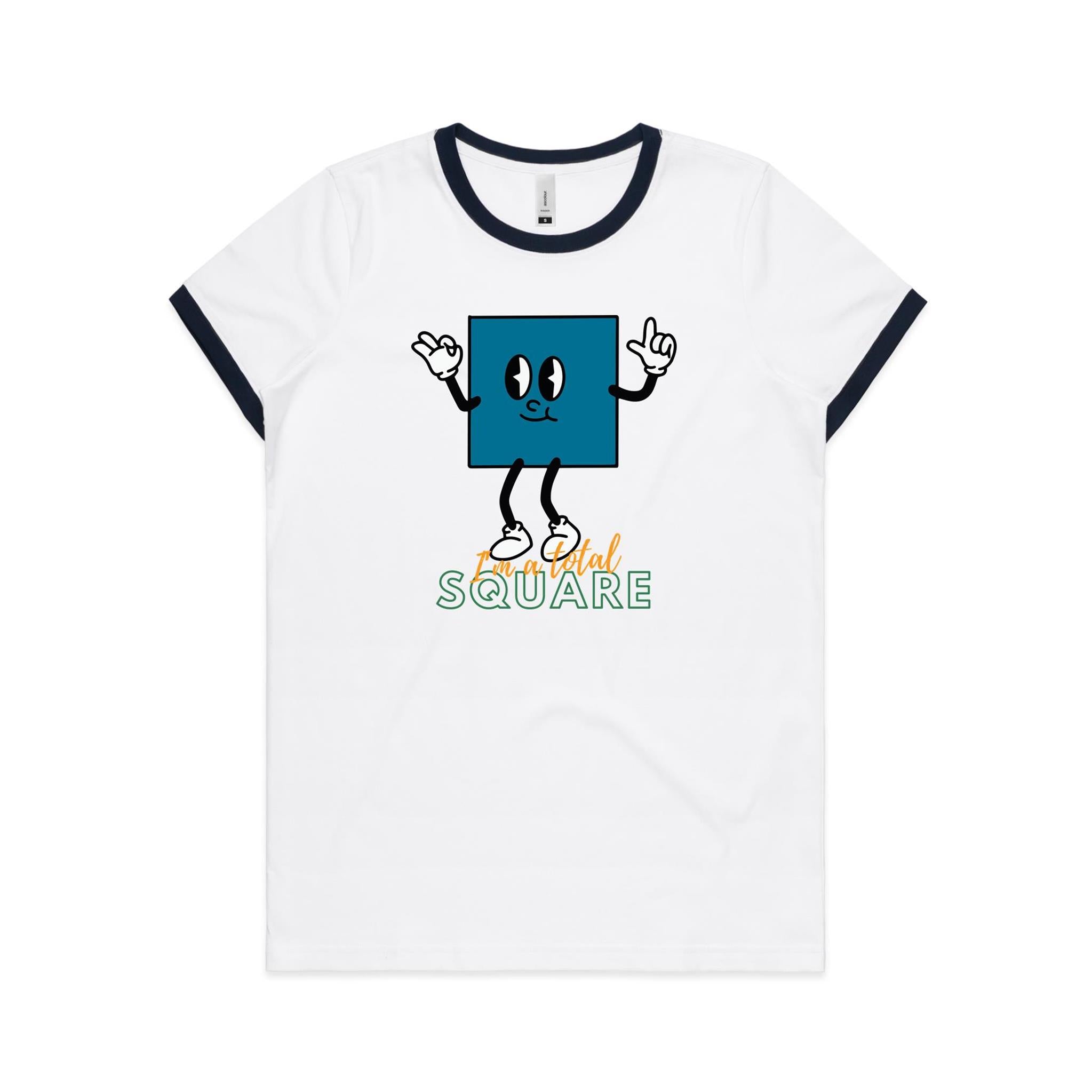 I'm A Total Square, Maths - Women's Ringer Tee White Navy Womens Ringer T-shirt Maths Printed In Australia