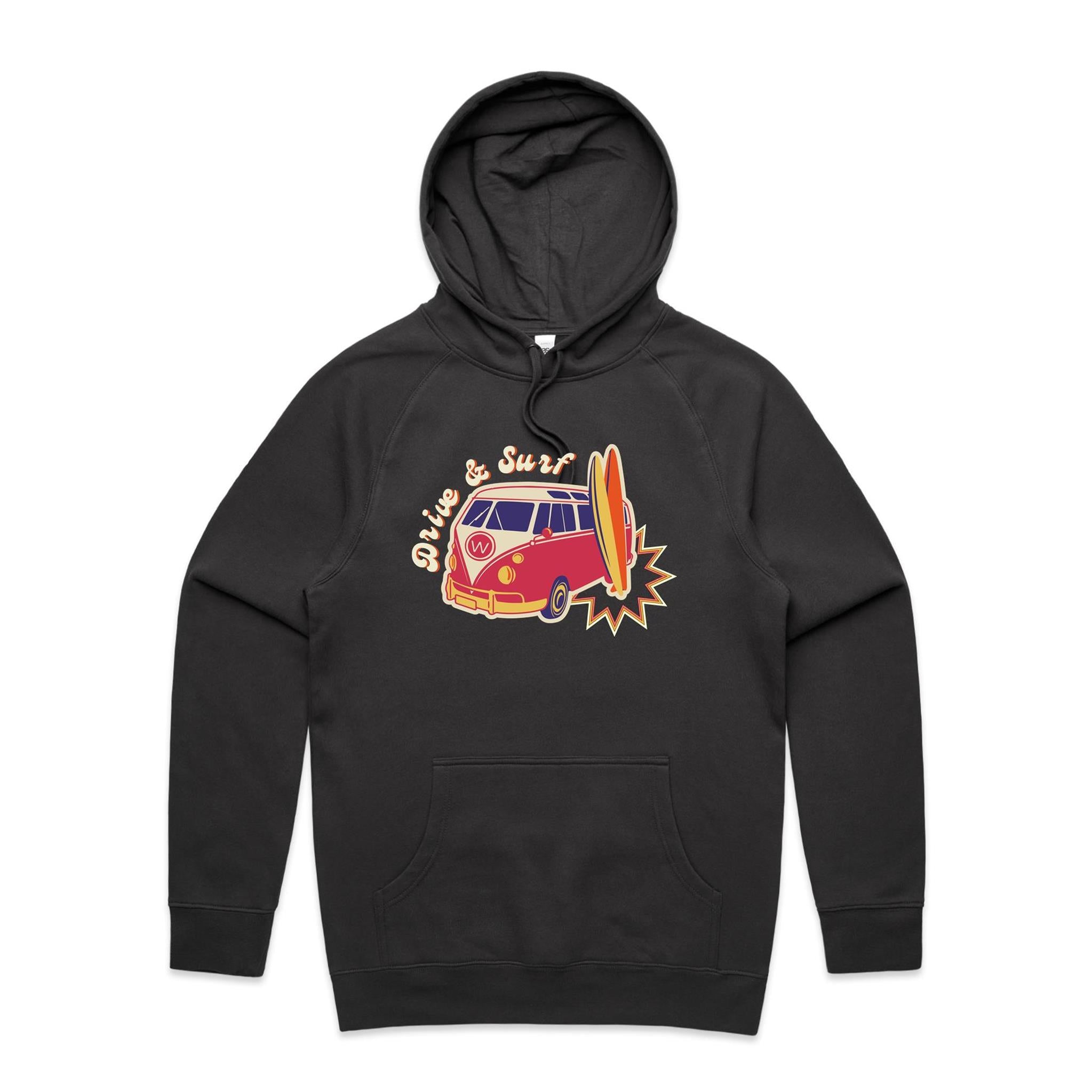 Drive And Surf - Mens Hoodie Coal Mens Hoodie Printed In Australia Surf
