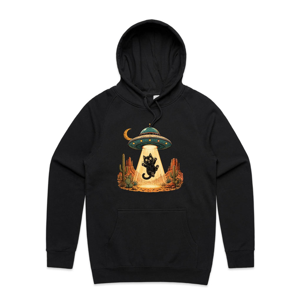 Black Cat Alien UFO Abduction Men's AS Colour Hoodie
