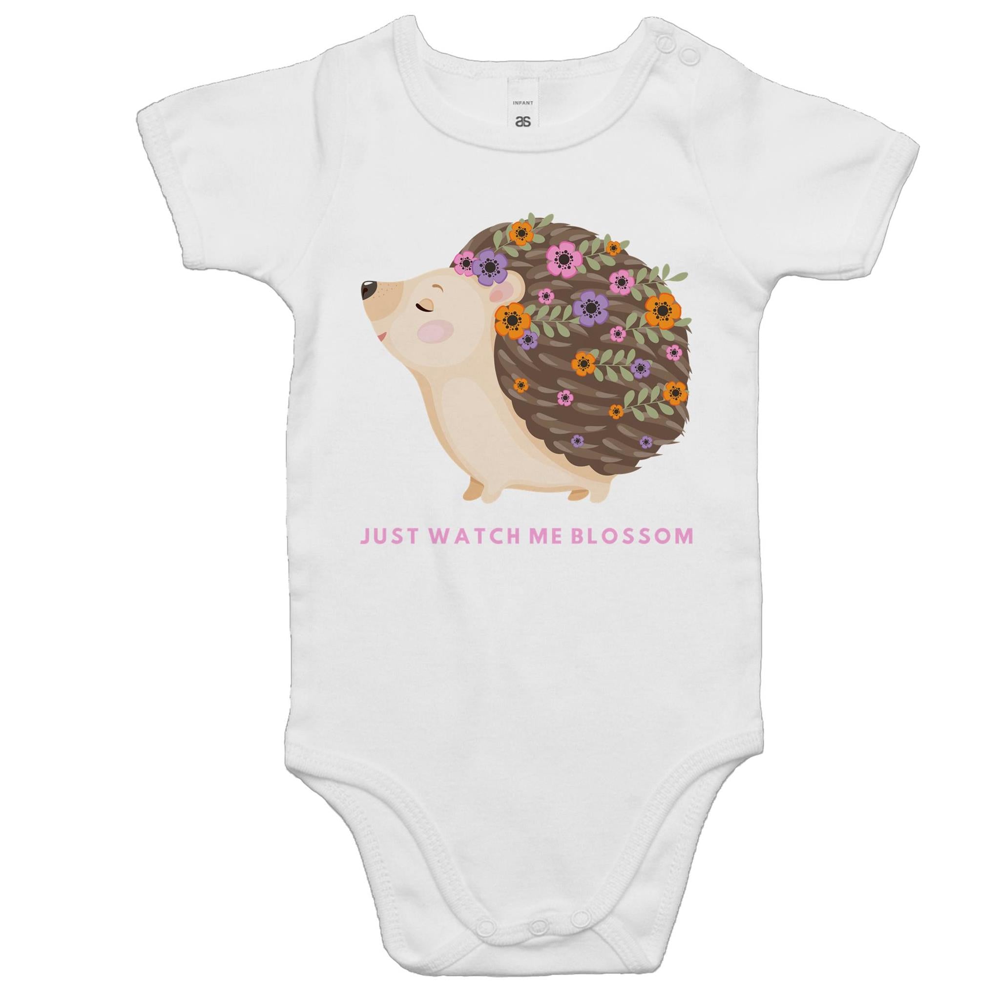 Just Watch Me Blossom - Baby Bosysuit White Baby Bodysuit Printed In Australia
