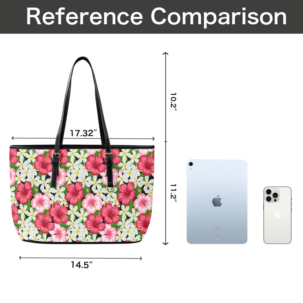 Hibiscus - Leather Tote Bag-Large
