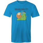 Snailing It - Mens T-Shirt Arctic Blue Mens T-shirt animal Fitness Printed In Australia