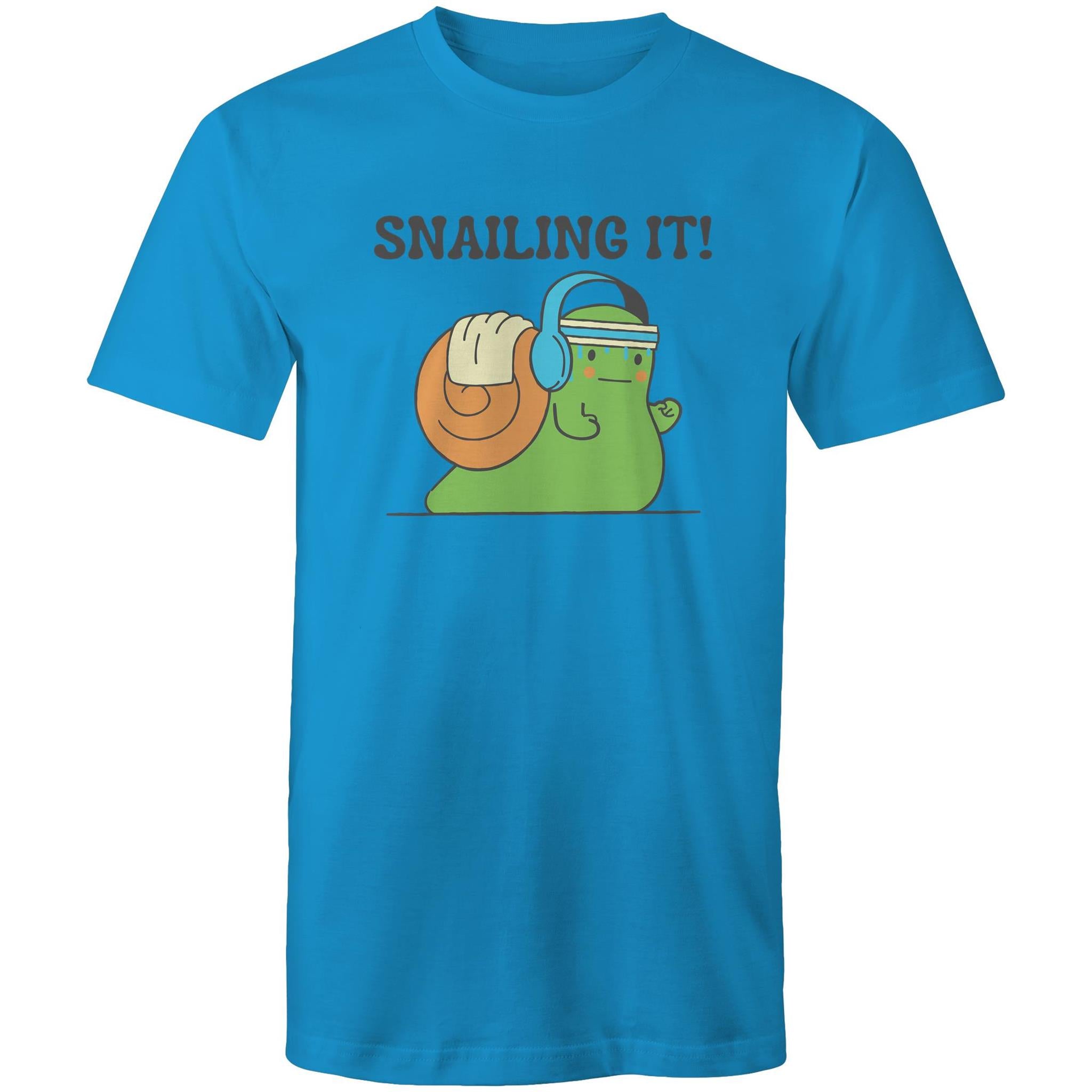 Snailing It - Mens T-Shirt Arctic Blue Mens T-shirt animal Fitness Printed In Australia