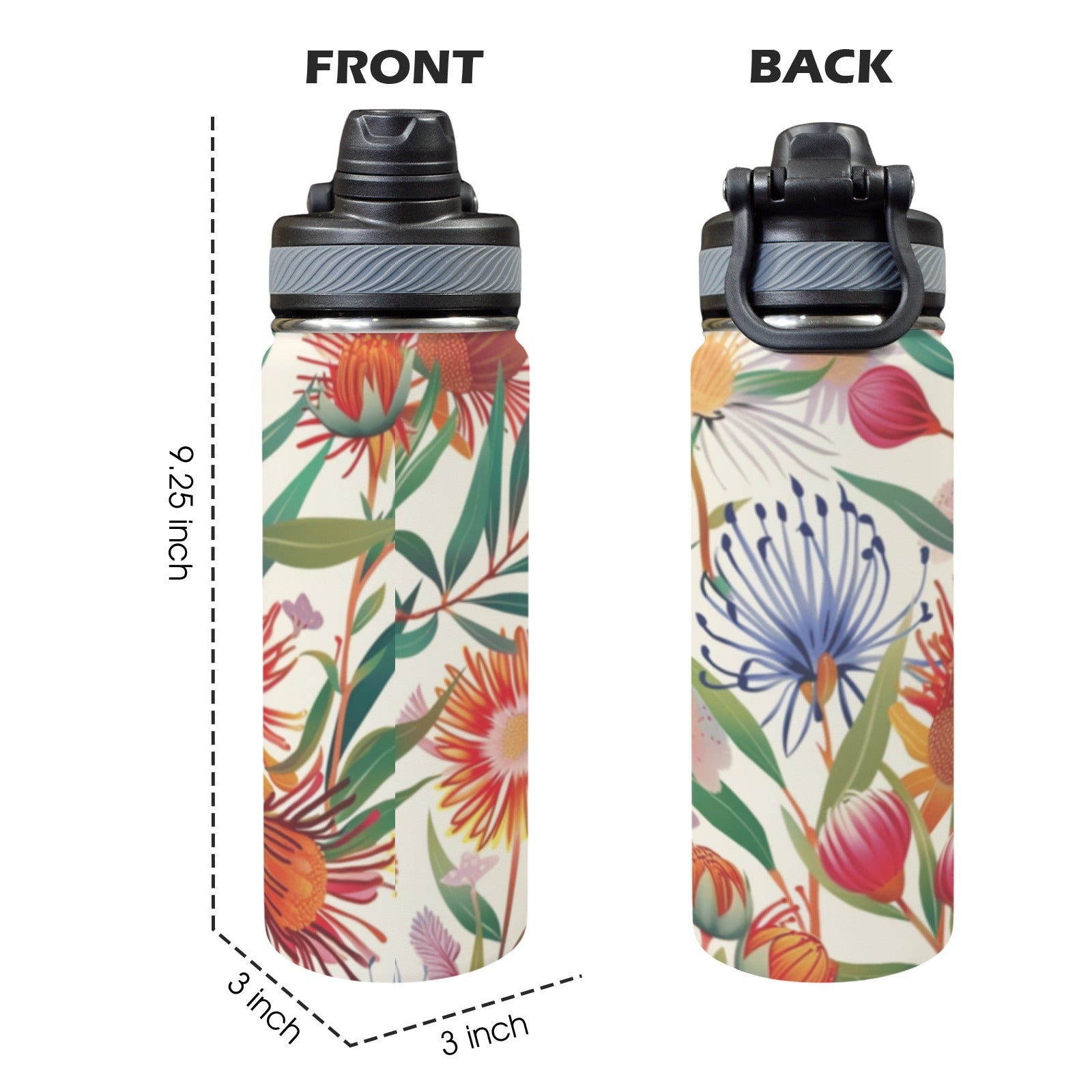 Australian Native Flora - Insulated Water Bottle with Dual-Use Lid (18oz) Insulated Water Bottle with Dual-Use Lid (18oz) Plants Printed Offshore