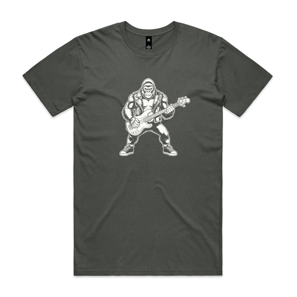 Gorilla Bass Player Men's AS Colour T-shirt Charcoal Mens T-shirt animal Music Printed In Australia