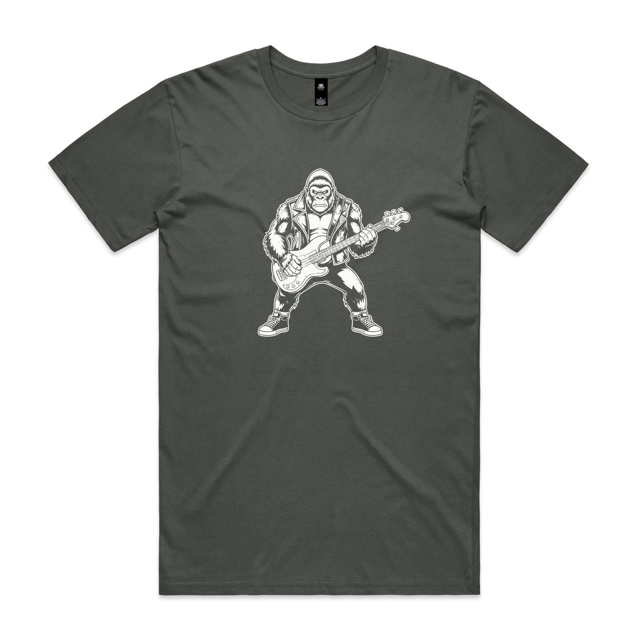 Gorilla Bass Player - Men's AS Colour T-shirt Charcoal Mens T-shirt animal Music Printed In Australia