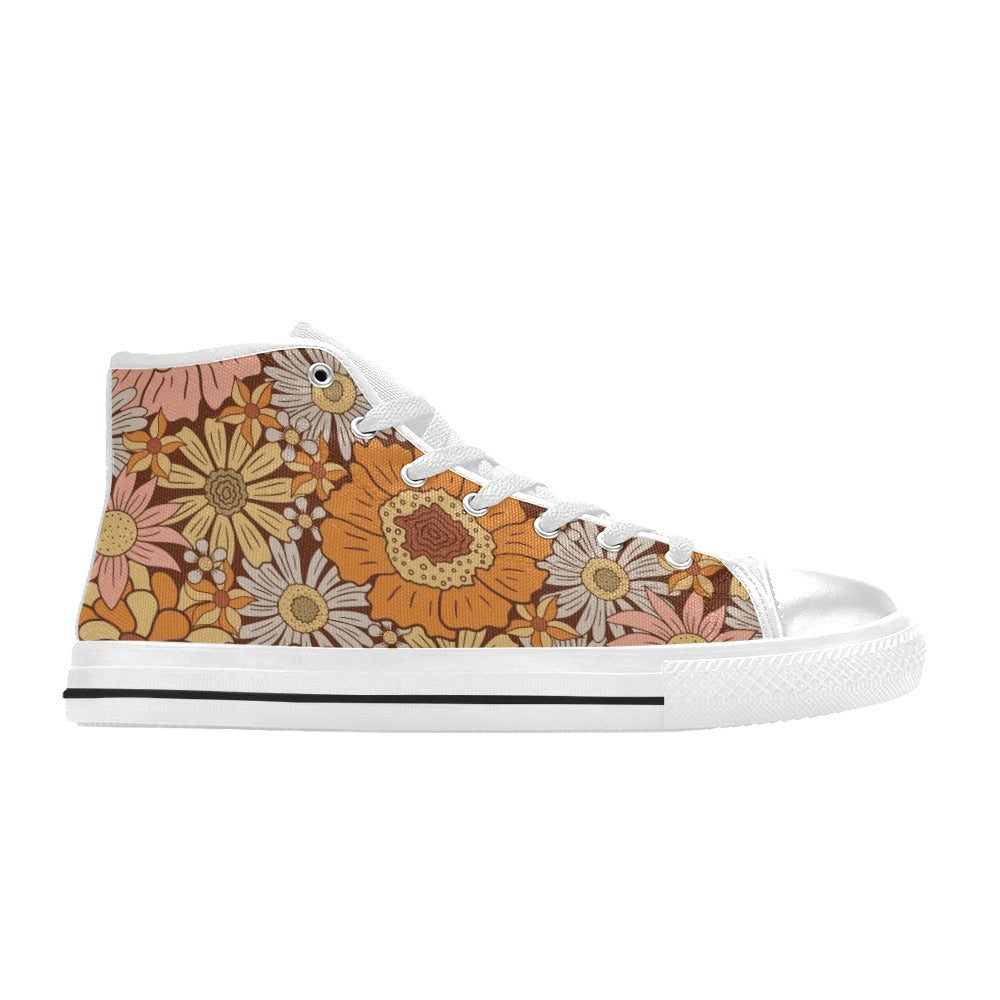 Orange Retro Floral Men's High Top Canvas Shoes Men's Classic High Top Canvas Shoes Plants Printed Offshore