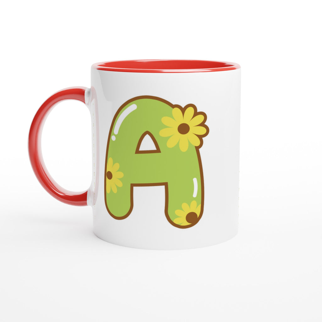 Personalised Initial With Flowers White 11oz Ceramic Mug with Color Inside Ceramic Red Personalised 11oz Mug customise Globally Fulfilled Name personalise