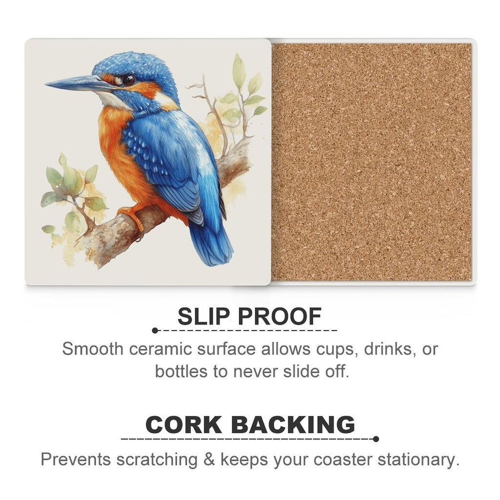 Kingfisher - Ceramic Coasters (Square) Ceramic Coasters animal Printed Offshore