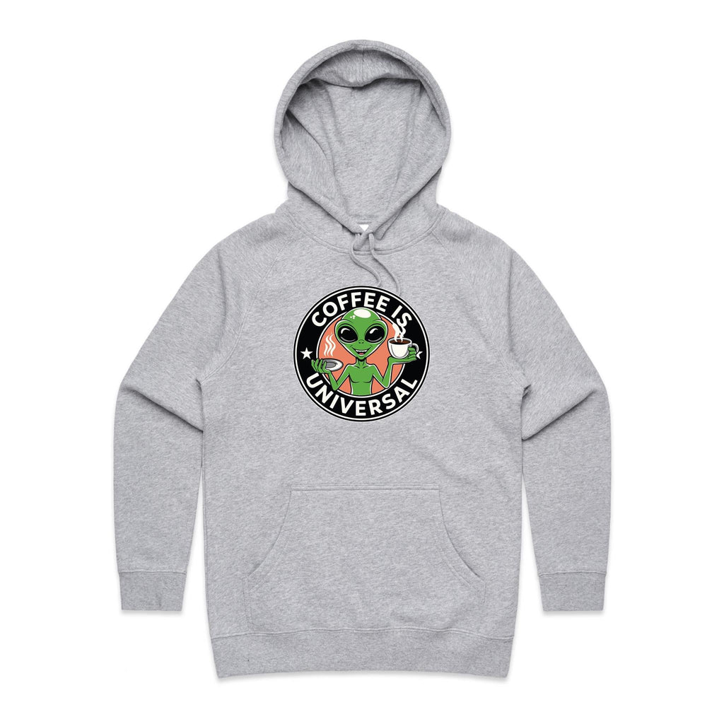 Coffee Is Universal, Alien - Womens Hoodie Grey Marle Womens Hoodie Coffee Printed In Australia Sci Fi