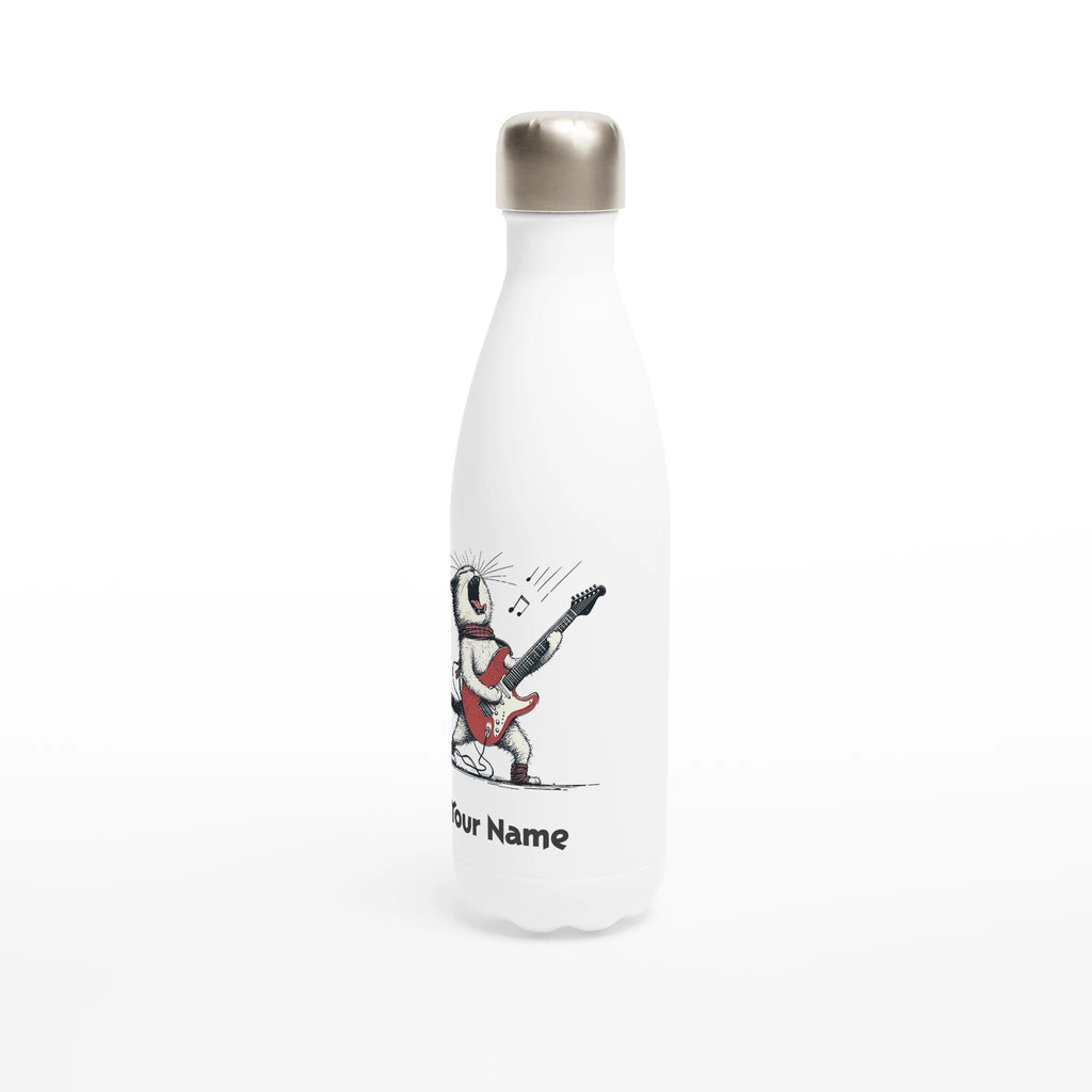 Personalised - Cat Playing Guitar - White 17oz Stainless Steel Water Bottle Personalised Water Bottle animal Globally Fulfilled Music