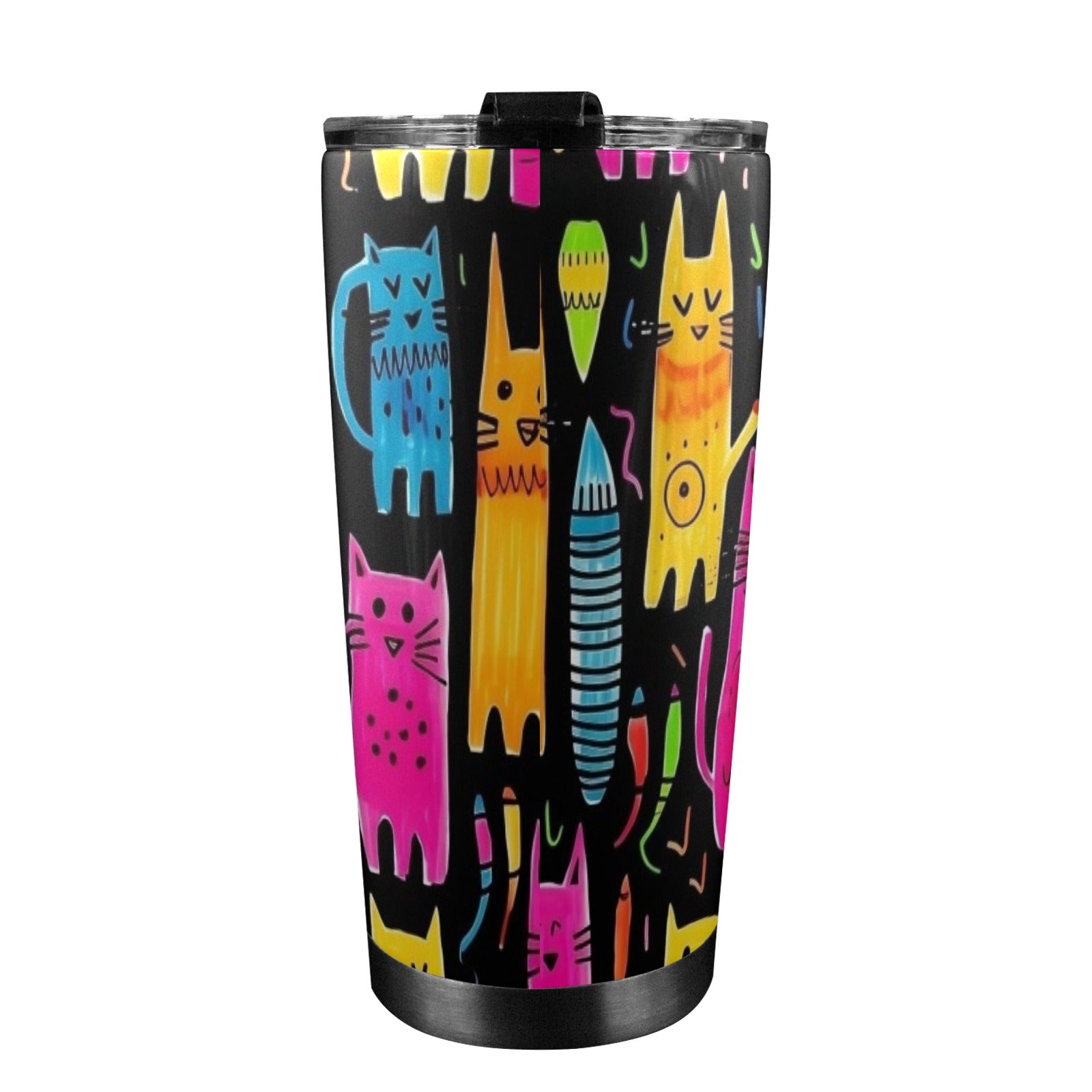Colourful Cats - 20oz Mobile Tumbler with Lid (Black Lock) 20oz Travel Mug animal Printed Offshore
