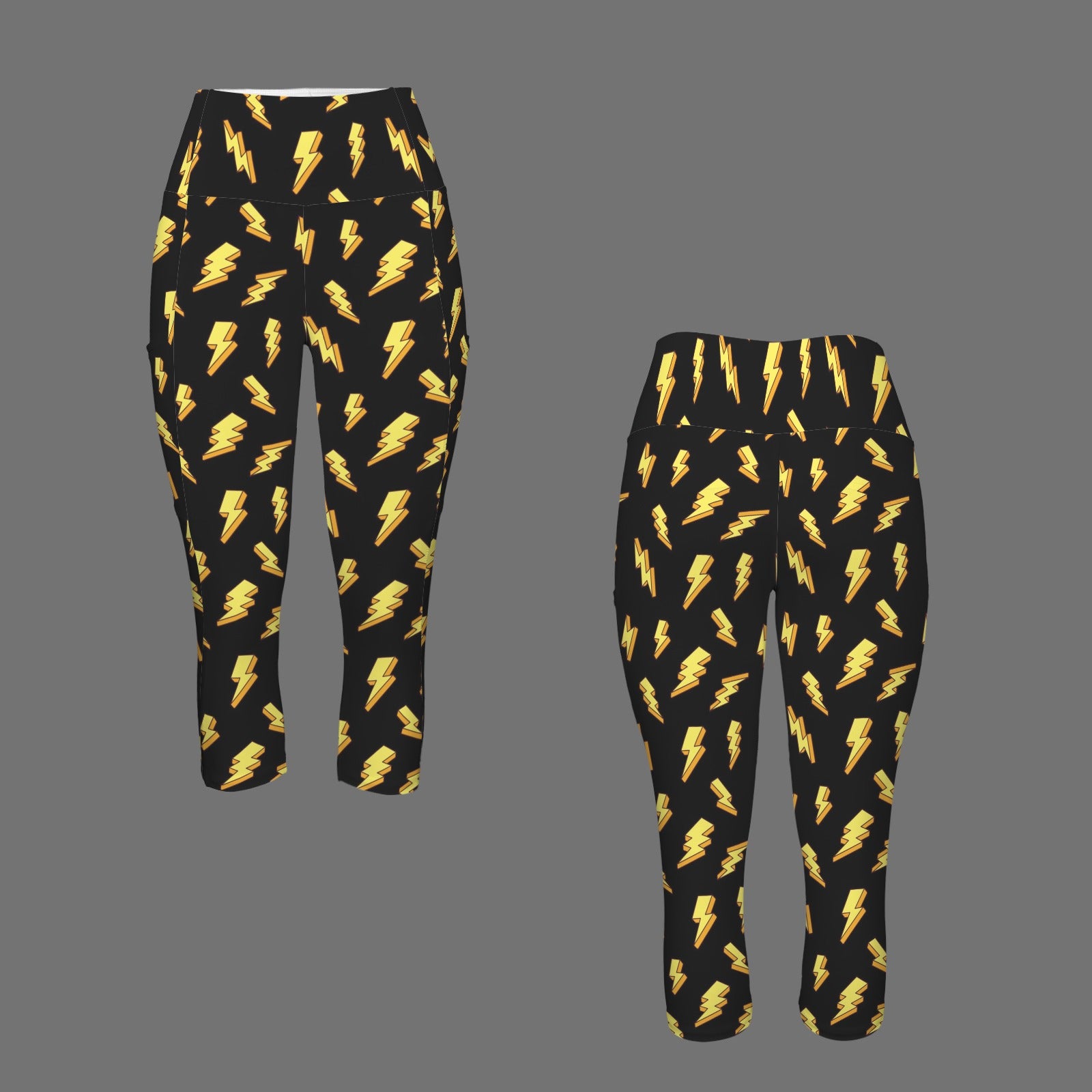 Lightning Bolts Women's High Waist Pocket Capri Yoga Leggings Women's High Waist Capri Yoga Leggings comic Printed Offshore