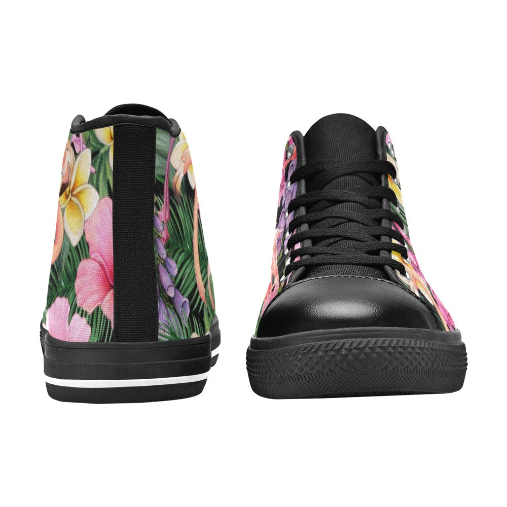 Flamingo Jungle - Kids High Top Canvas Shoes