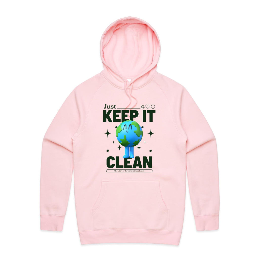 Earth, Just Keep It Clean - Mens Hoodie Pink Mens Hoodie Environment Printed In Australia