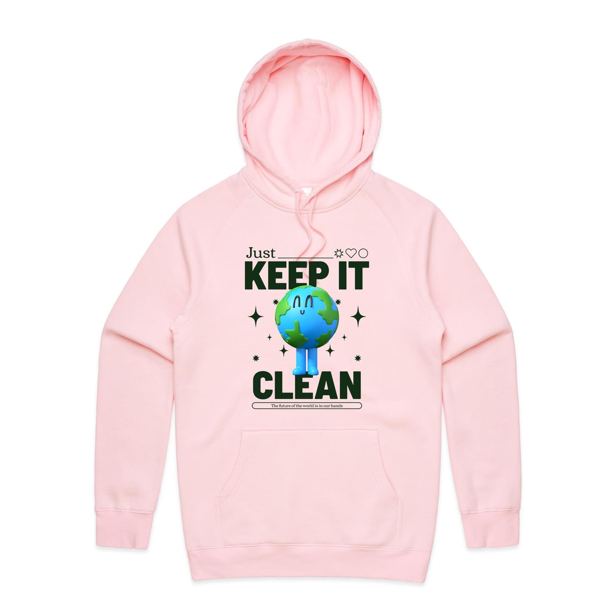 Earth, Just Keep It Clean - Mens Hoodie Pink Mens Hoodie Environment Printed In Australia