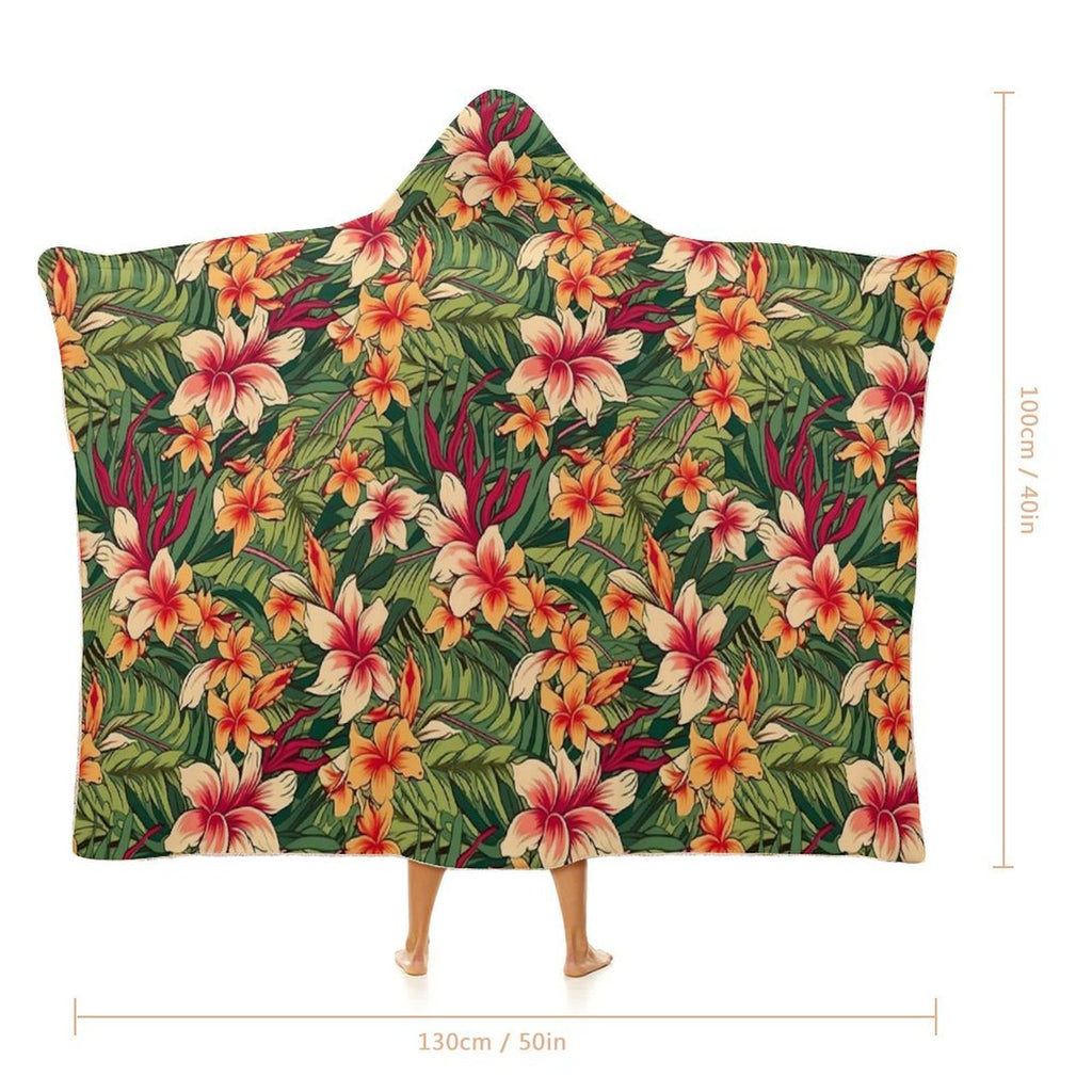 Vintage Hawaiian Floral Kids Hooded Blanket 100cm x 130cm Kids Hooded Blanket Plants Printed Offshore