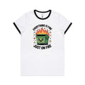 Skip Bin, Dumpster Fire Women's AS Colour Ringer Tee White Black Womens Ringer T-shirt Printed In Australia