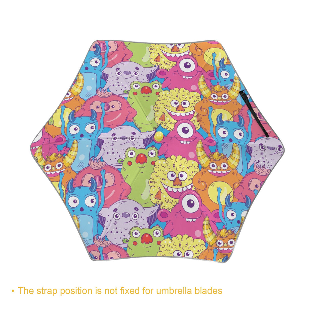 Cute Cartoon Monsters Kids Safe Round Corner Umbrella Kids Safe Round Corner Umbrella Printed Offshore Sci Fi