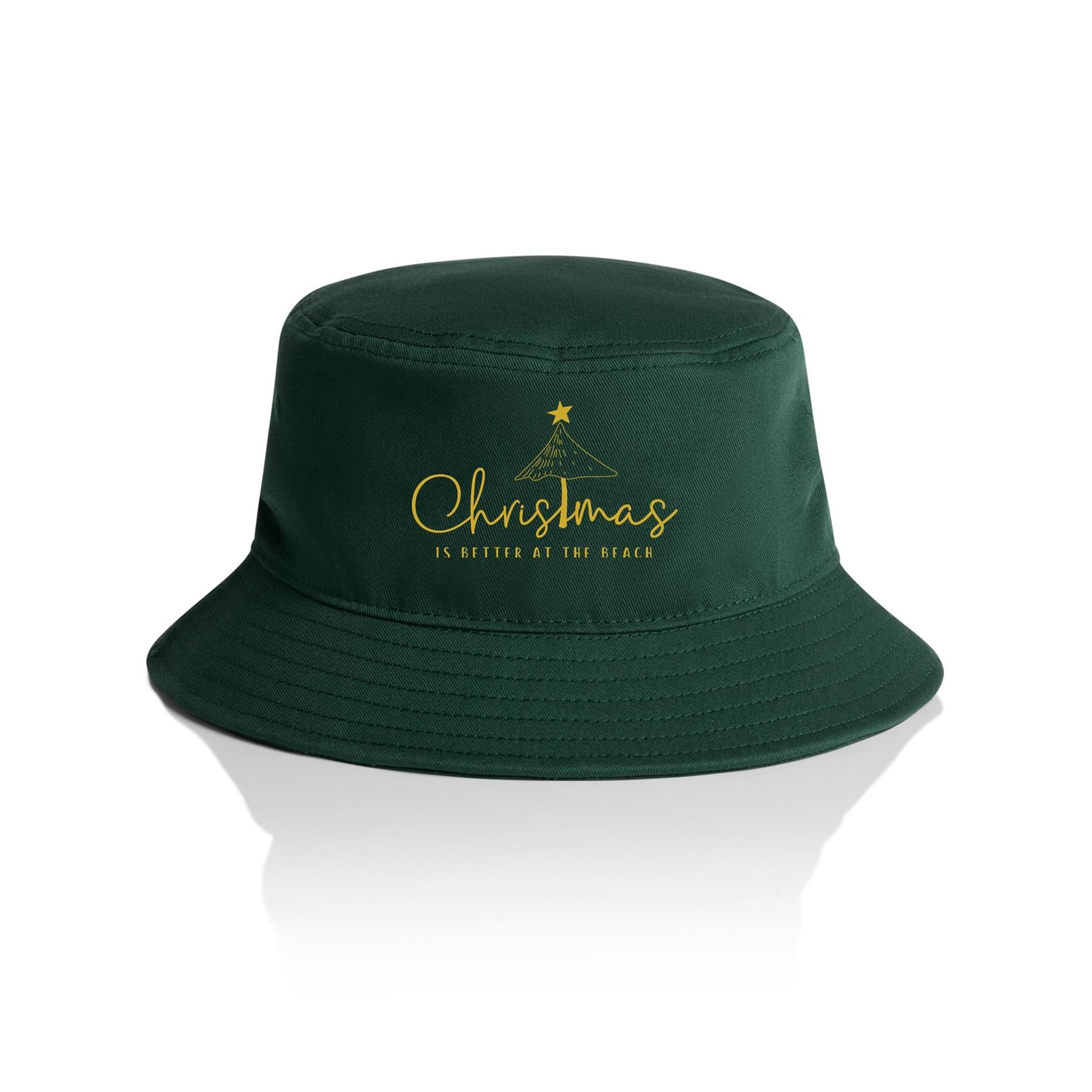 Christmas Is Better At The Beach - Christmas AS Colour Bucket Hat Forest Green One Size Christmas Bucket Hat Christmas Printed In Australia