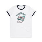 Music Feeds The Soul, Cassette Tape - Women's Ringer Tee White Navy Womens Ringer T-shirt Music Printed In Australia
