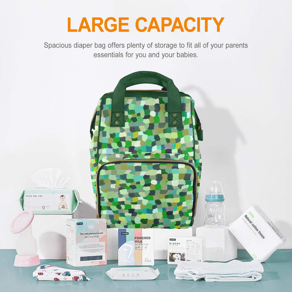 Green Paint Dabs - Multi-Function Backpack, Nappy / Diaper Bag