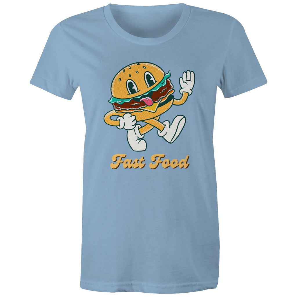 Fast Food, Hamburger - Womens T-shirt Carolina Blue Womens T-shirt Food Printed In Australia