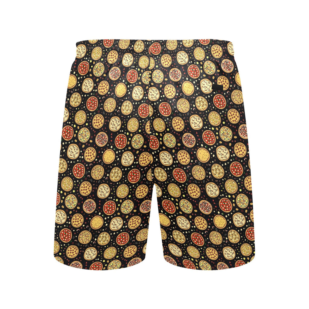 Round Pizzas On Black Men's Mid-Length Beach Shorts Men's Mid-Length Beach Shorts Food Printed Offshore