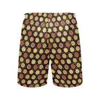 Round Pizzas On Black Men's Mid-Length Beach Shorts Men's Mid-Length Beach Shorts Food Printed Offshore
