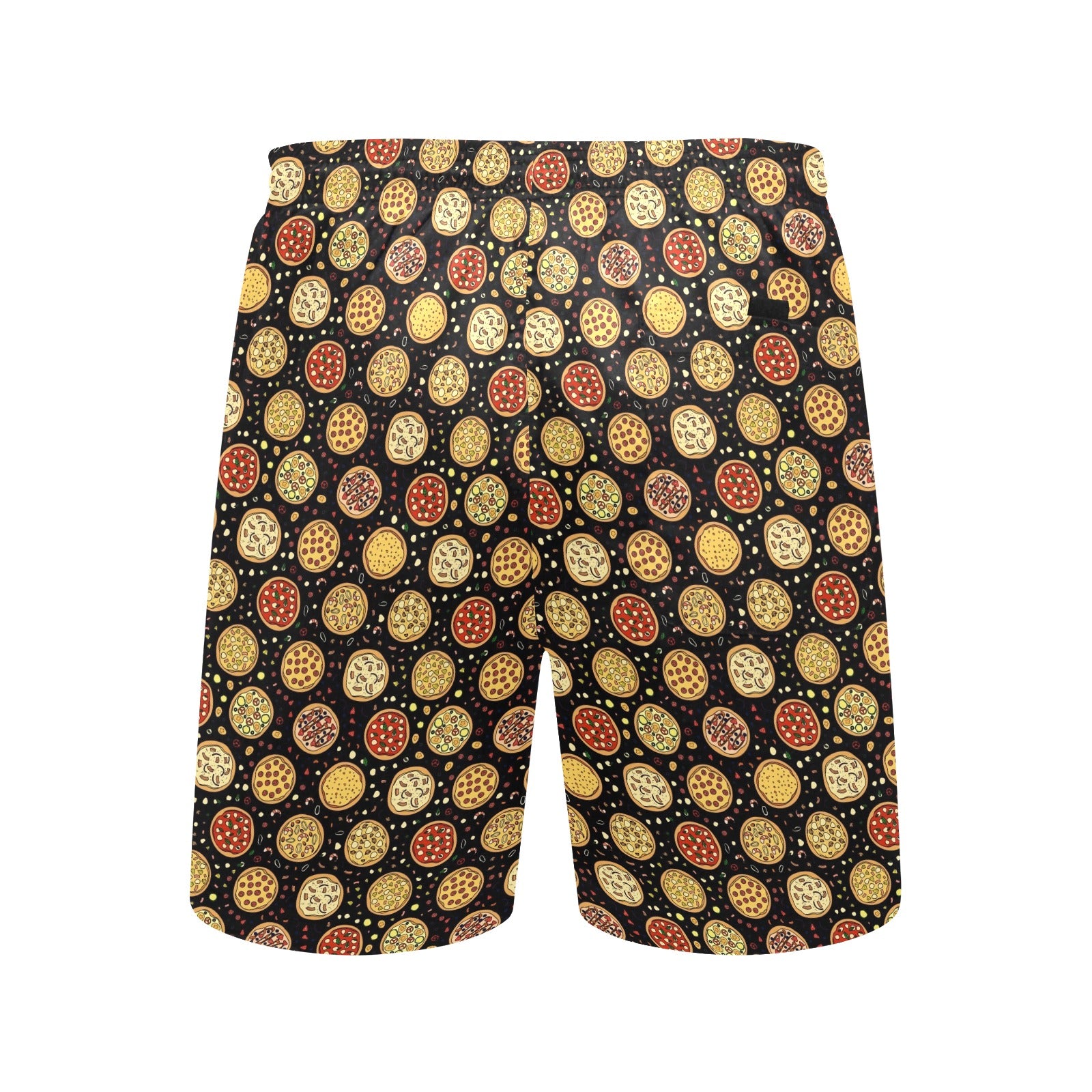 Round Pizzas On Black Men's Mid-Length Beach Shorts Men's Mid-Length Beach Shorts Food Printed Offshore