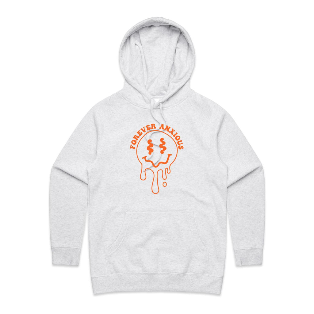 Forever Anxious - Womens Hoodie White Marle Womens Hoodie Printed In Australia
