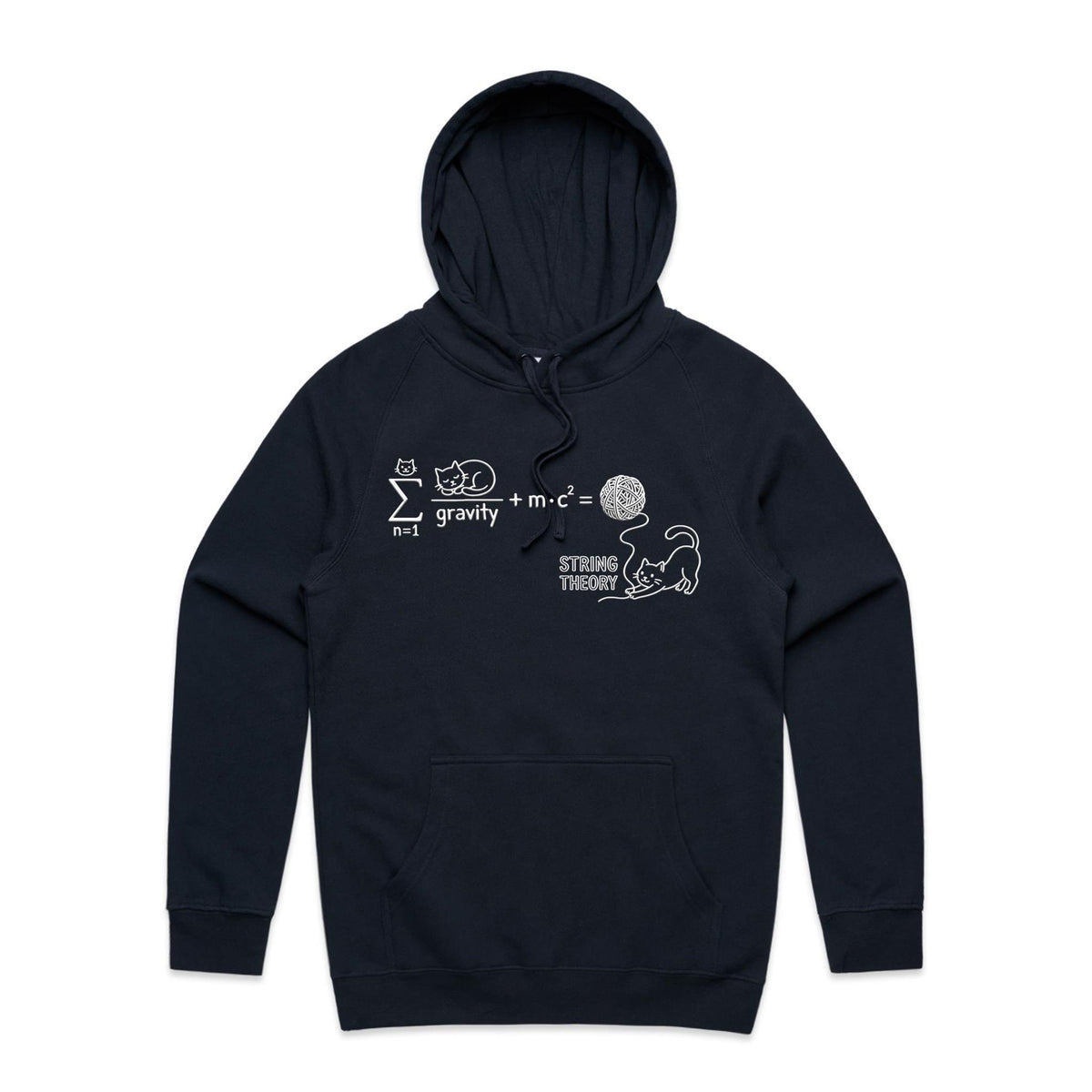 Cat String Theory Physics Men's AS Colour Hoodie Navy Mens Hoodie animal Printed In Australia Science