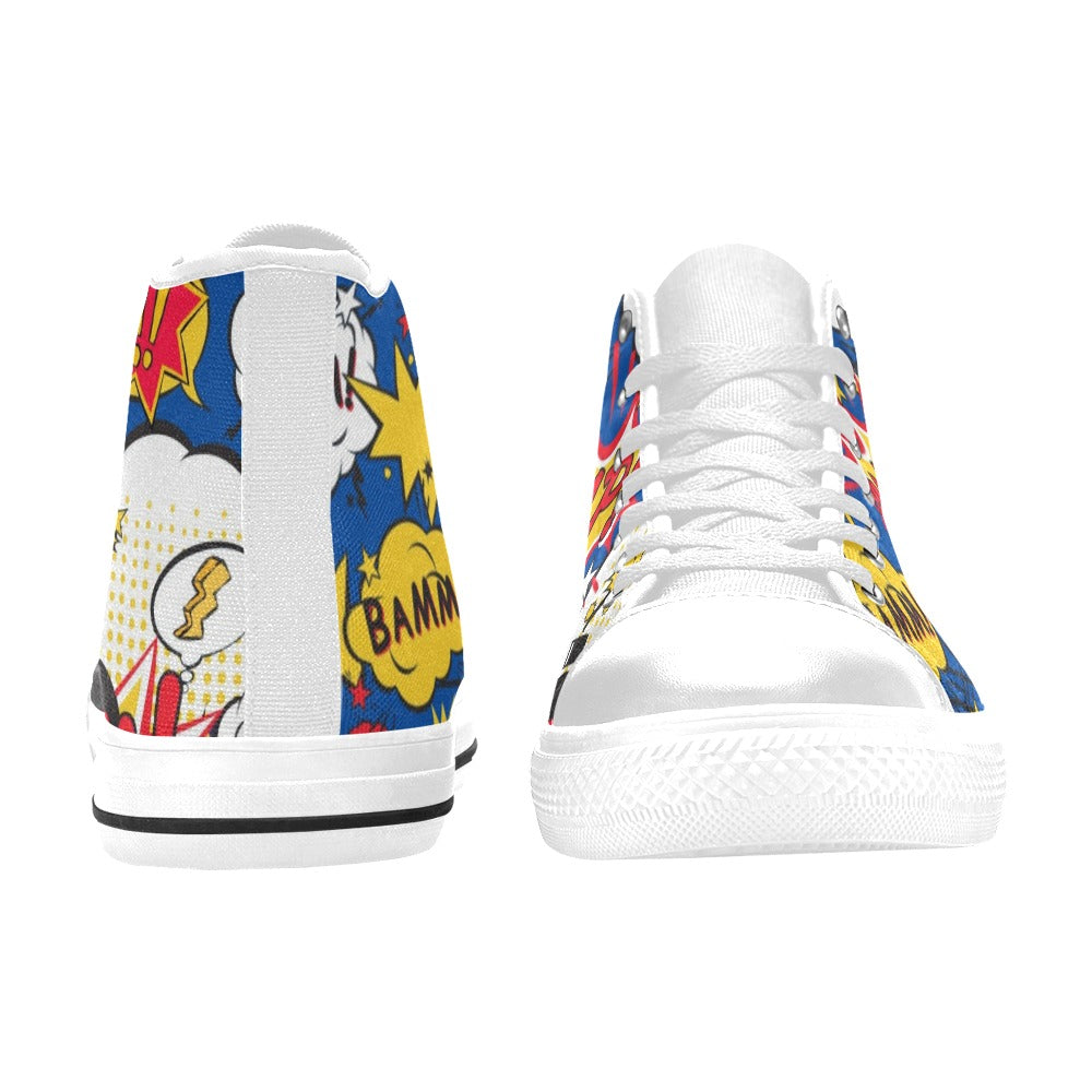 Blue Comic Book - Men's High Top Canvas Shoes