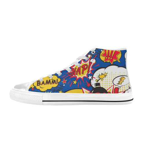 Blue Comic Book - Men's High Top Canvas Shoes