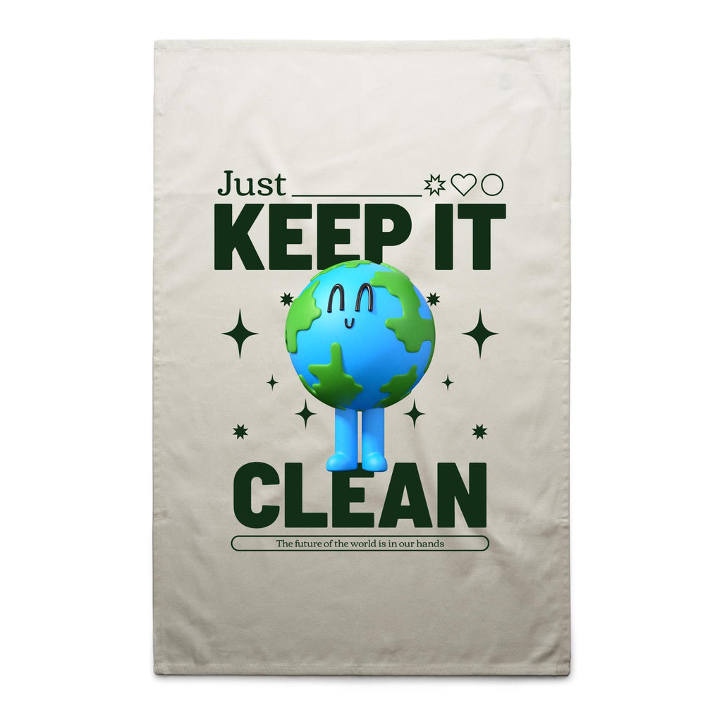 Earth, Just Keep It Clean - AS Colour Tea Towel Cream One Size Tea Towel Environment Printed In Australia