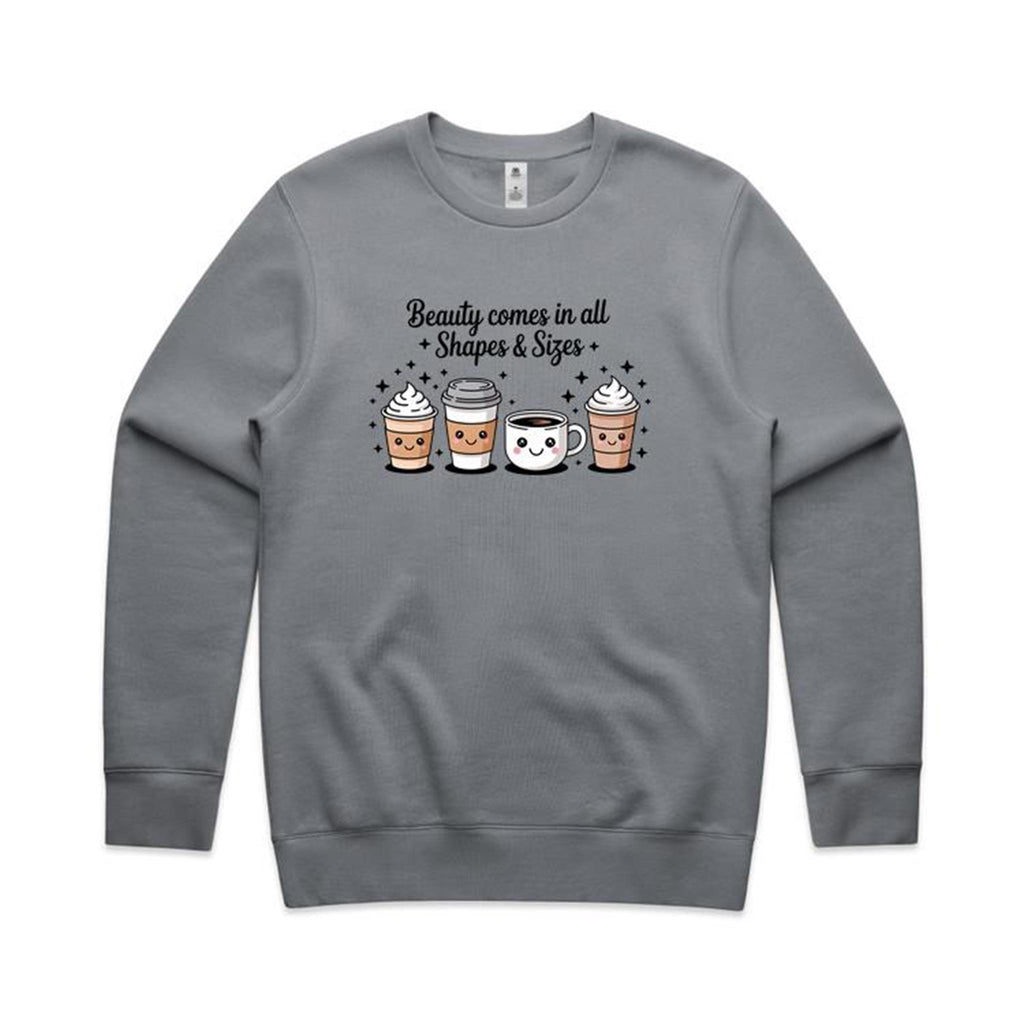 Coffee Beauty, All Shapes And Sizes AS Colour Stencil Crew Sweatshirt Unisex Gravel Sweatshirt Coffee Positivity Printed In Australia