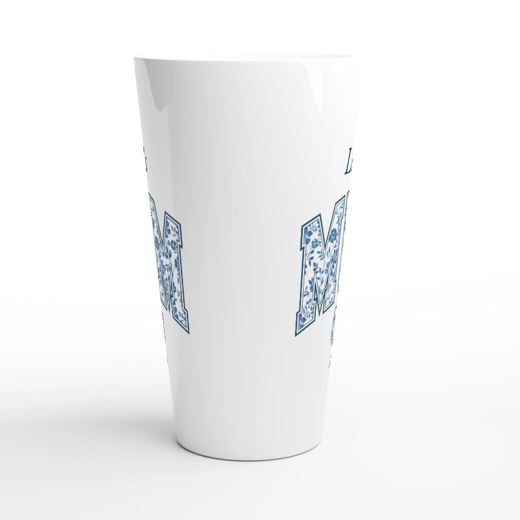 Personalise - Mum, Blue Floral - White Latte 17oz Ceramic Mug Personalised Latte Mug customise Globally Fulfilled Mum Name
