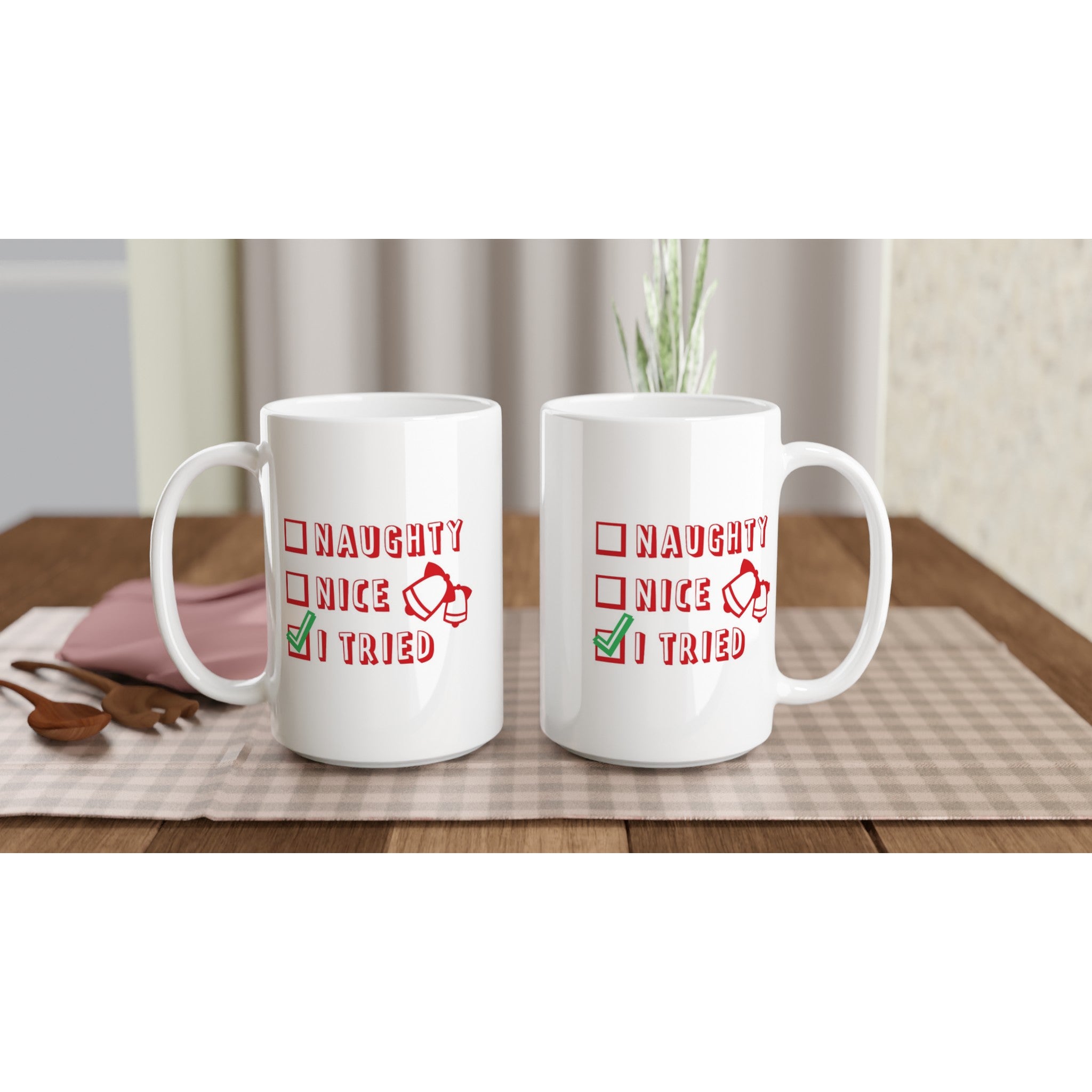 Santa's Christmas List, Naughty, Nice, I Tried - White 15oz Ceramic Mug Christmas 15oz Mug Christmas Globally Fulfilled