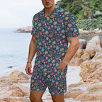 Space Arcade Men's Hawaiian Shirt & Shorts Set Men's Hawaiian Shirt & Shorts Set Games Printed Offshore Retro