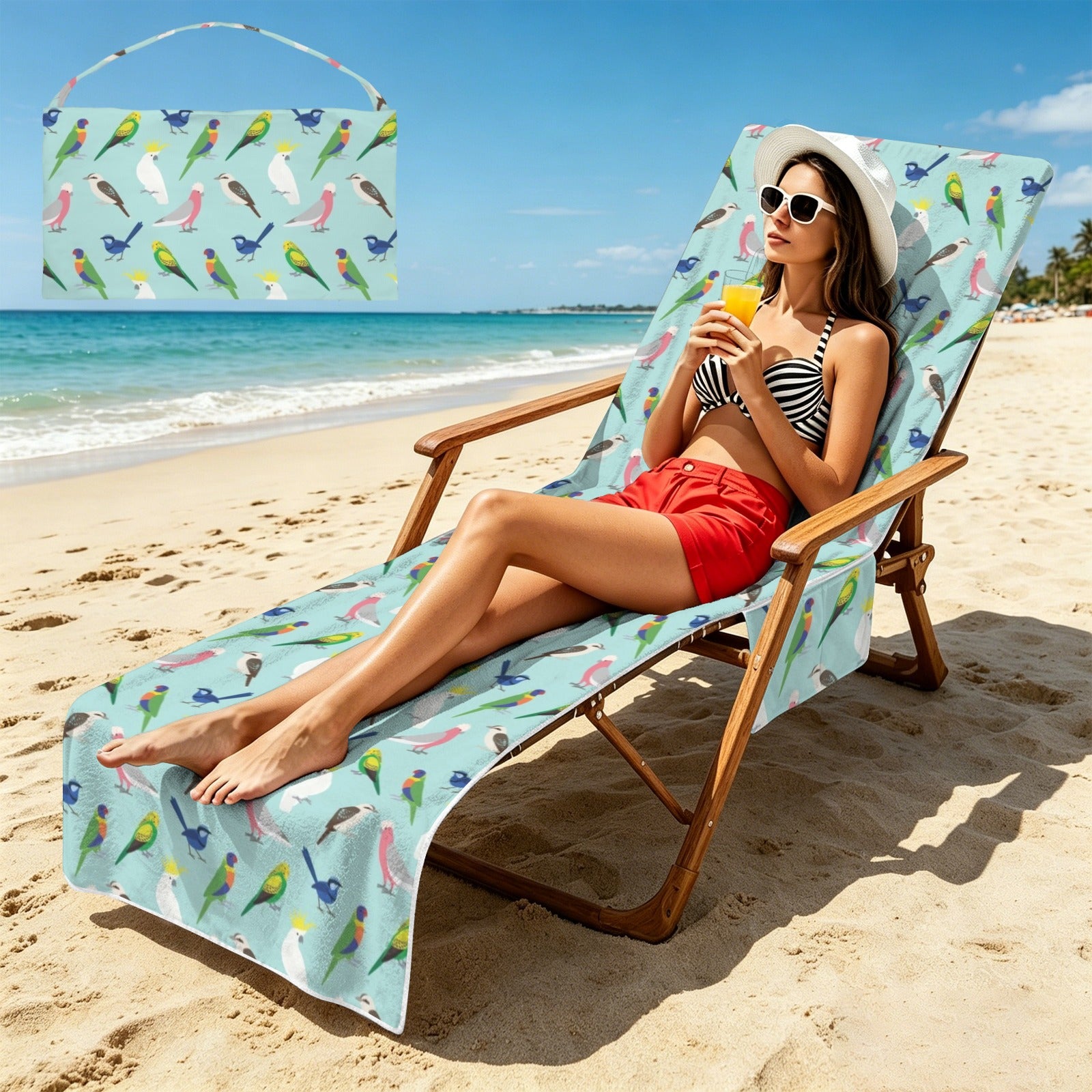 Australian Birds Beach Chair Towel Cover with Side Pockets