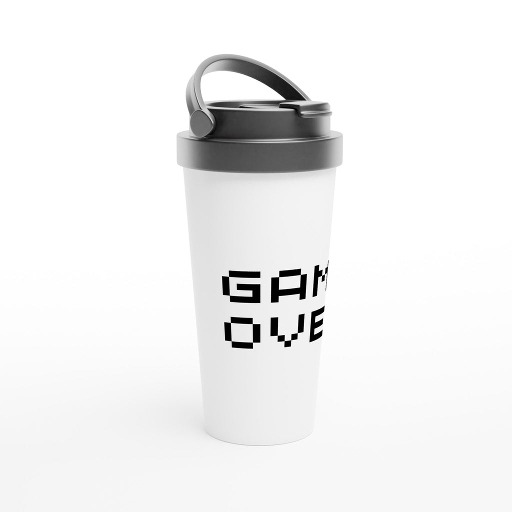 Game Over - White 15oz Stainless Steel Travel Mug Travel Mug Games Globally Fulfilled