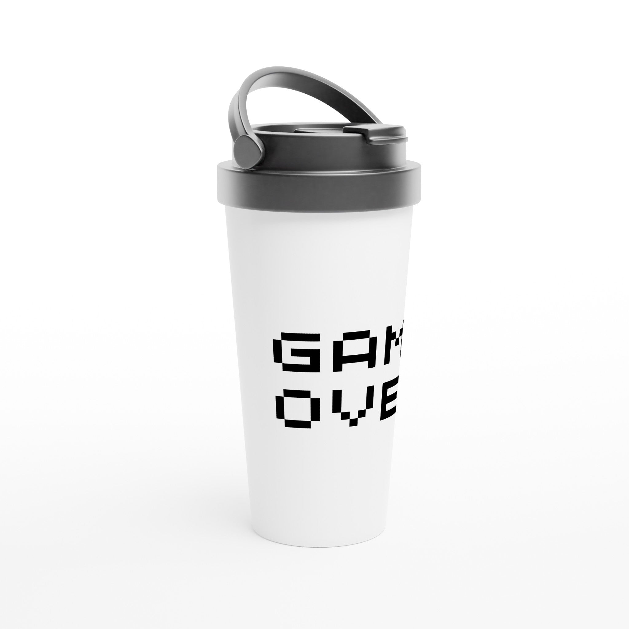 Game Over - White 15oz Stainless Steel Travel Mug Travel Mug Games Globally Fulfilled