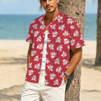 Red Retro Foliage Men's Crinkle Hawaiian Shirt
