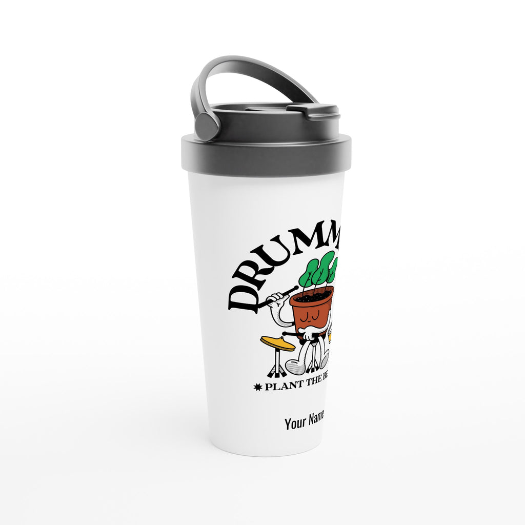 Personalised - Drummers - White 15oz Stainless Steel Travel Mug Personalised Travel Mug Globally Fulfilled retro